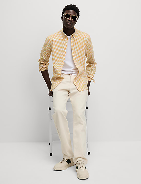 Cotton Rich Gingham Check Oxford Shirt