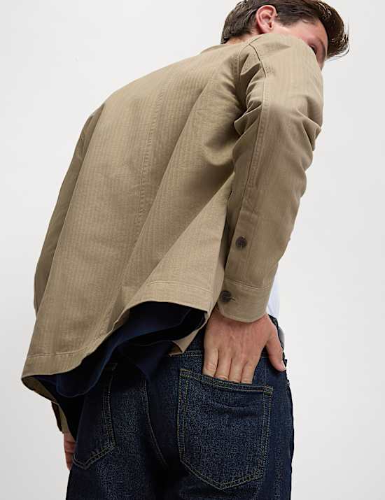 Fischgrät-Overshirt aus reiner Baumwolle