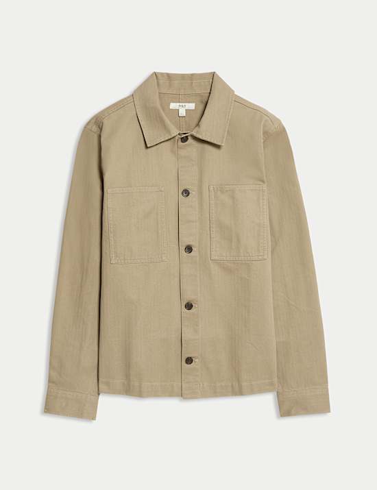 Fischgrät-Overshirt aus reiner Baumwolle