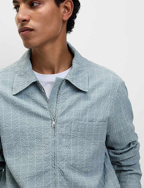 Cotton Rich Checked Poplin Overshirt