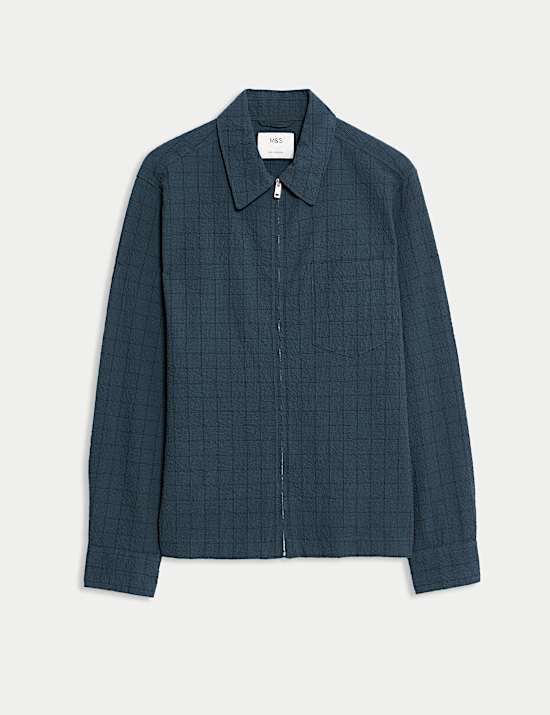 Cotton Rich Checked Poplin Overshirt