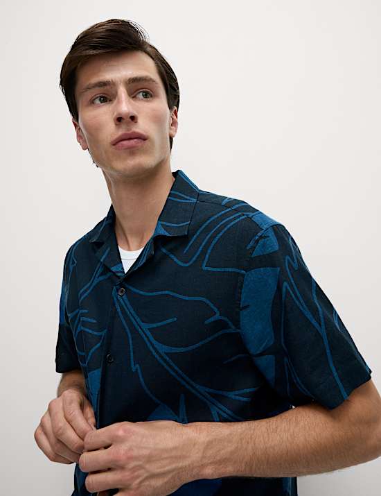 Linen Rich Leaf Print Shirt