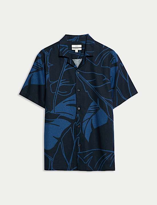 Linen Rich Leaf Print Shirt