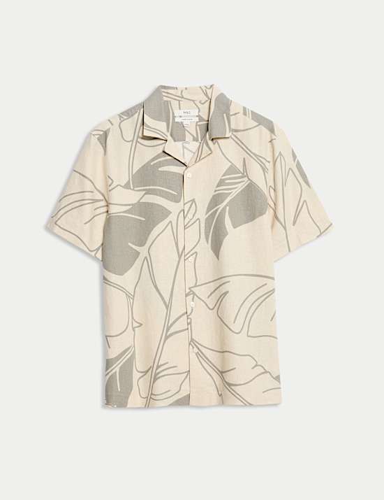 Linen Rich Leaf Print Shirt