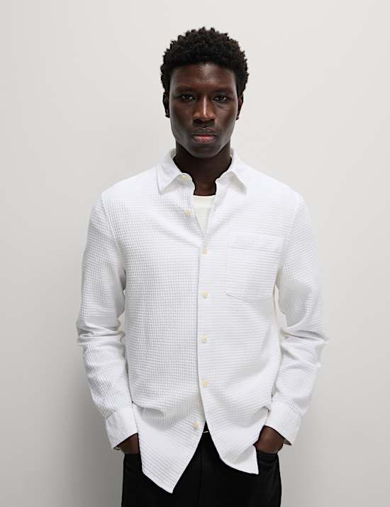 Camisa texturizada 100 % algod&oacute;n de planchado f&aacute;cil