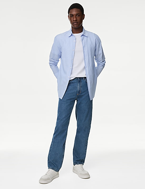 Cotton Linen Blend Fine Stripe Shirt