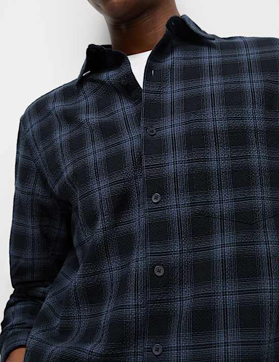 Cotton Rich Check Seersucker Shirt