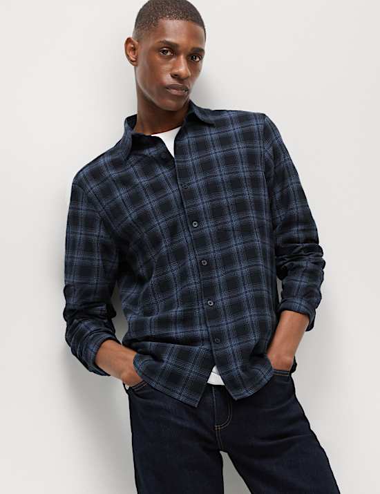 Cotton Rich Check Seersucker Shirt