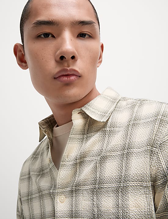 Chemise en coton à motif gaufré et carreaux