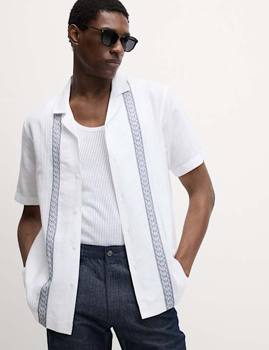 Cotton Linen Blend Embroidered Shirt