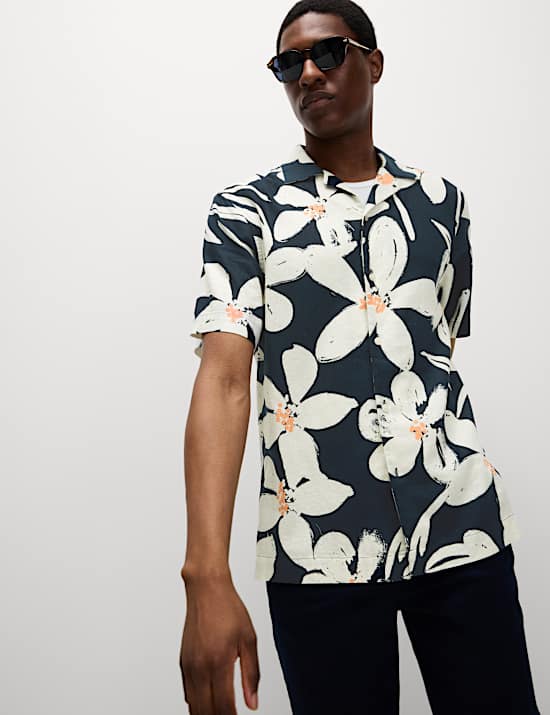 Regular Fit Linen Rich Hawaiian Shirt