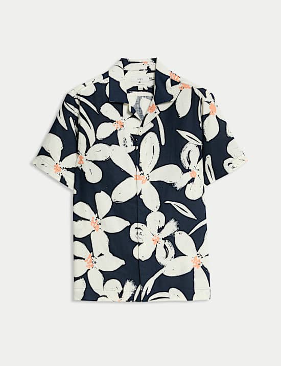 Regular Fit Linen Rich Hawaiian Shirt