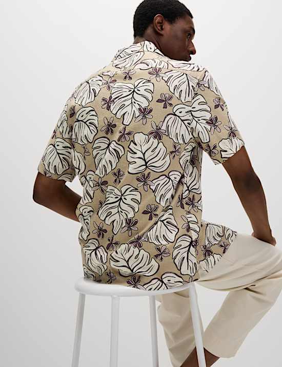 Bedrucktes Regular Fit T-Shirt mit hohem Leinenanteil