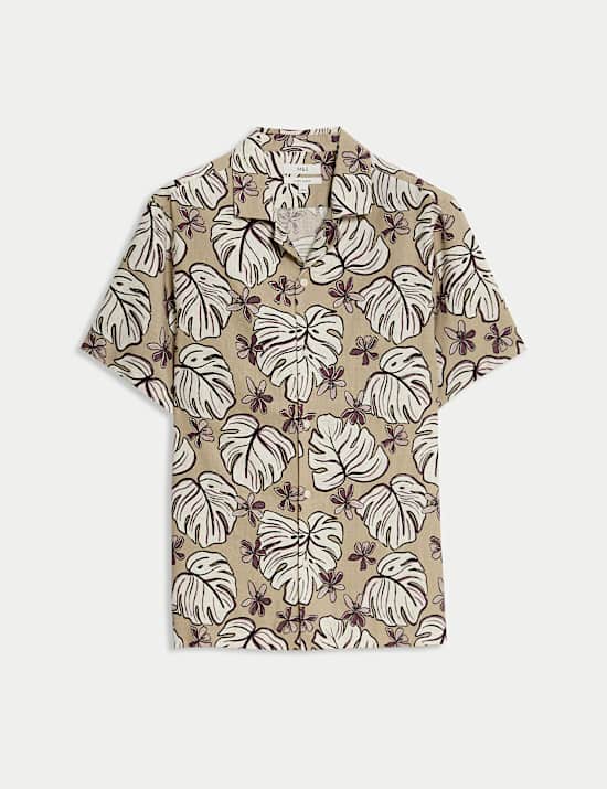 Bedrucktes Regular Fit T-Shirt mit hohem Leinenanteil