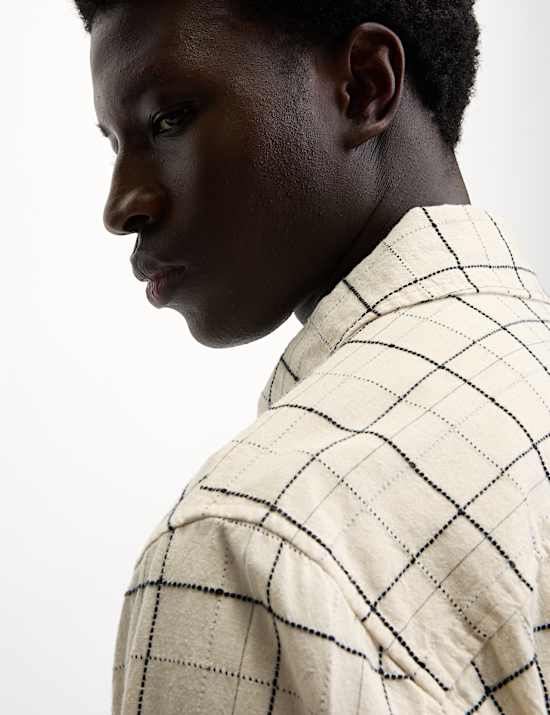 Cotton Linen Blend Checked Shirt