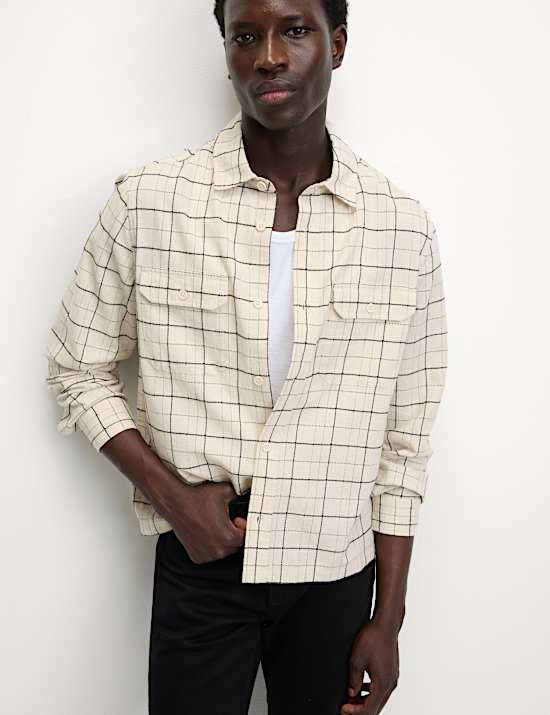 Cotton Linen Blend Checked Shirt