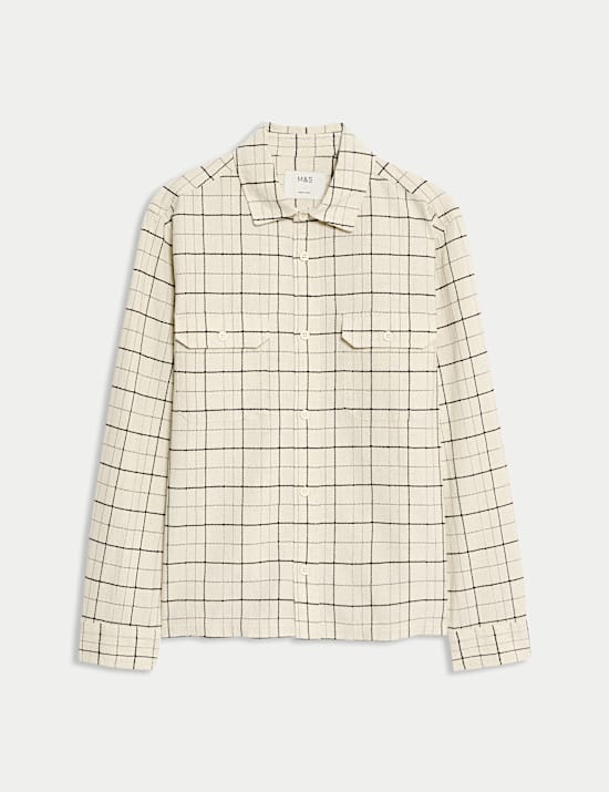Cotton Linen Blend Checked Shirt