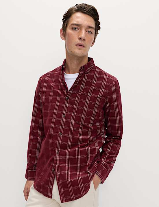 Pure Cotton Check Corduroy Shirt