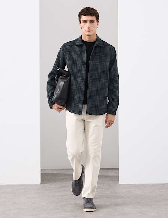 Wool Blend Checked Overshirt