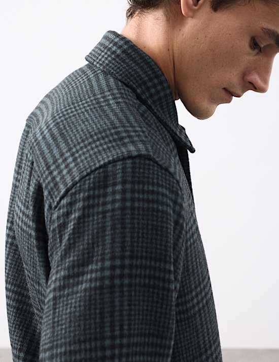 Wool Blend Checked Overshirt