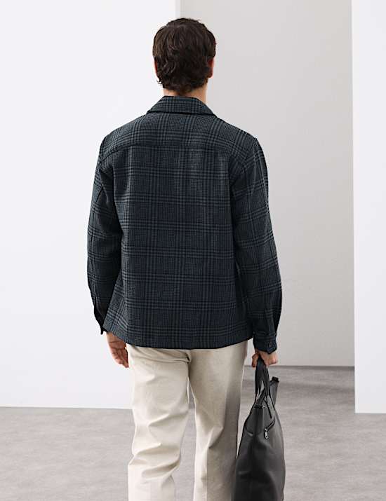 Wool Blend Checked Overshirt
