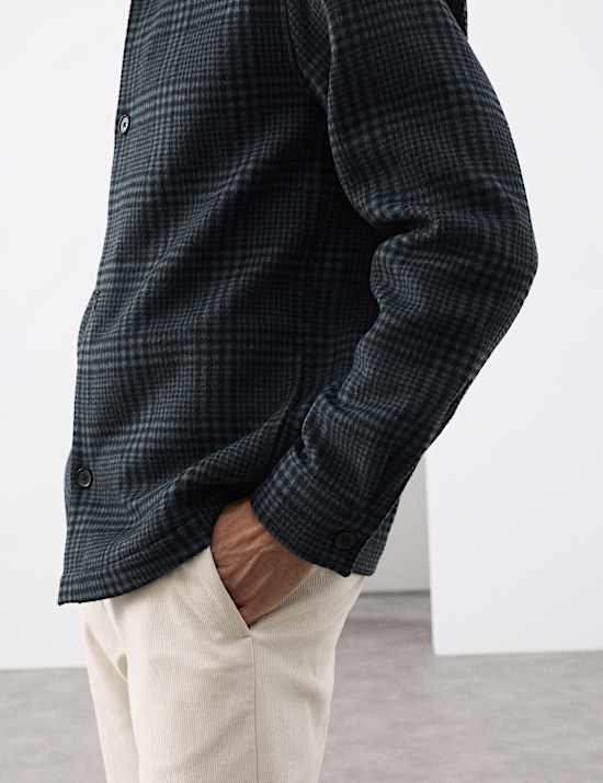 Wool Blend Checked Overshirt