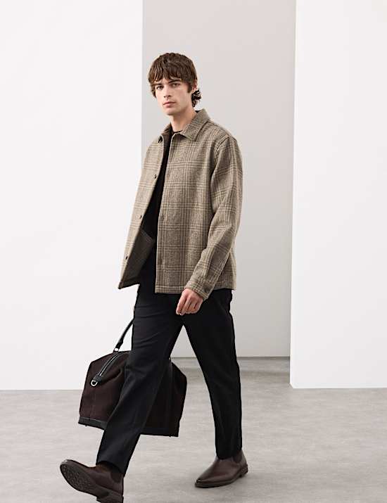 Wool Blend Checked Overshirt