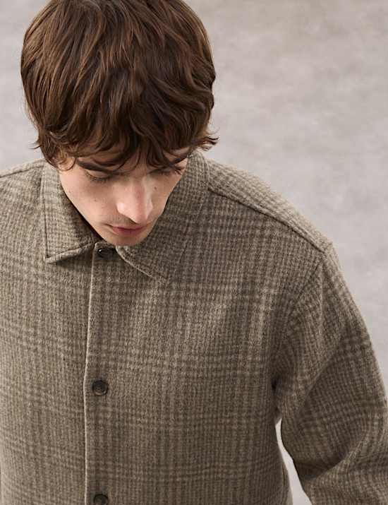 Wool Blend Checked Overshirt