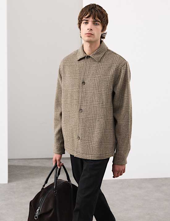 Wool Blend Checked Overshirt