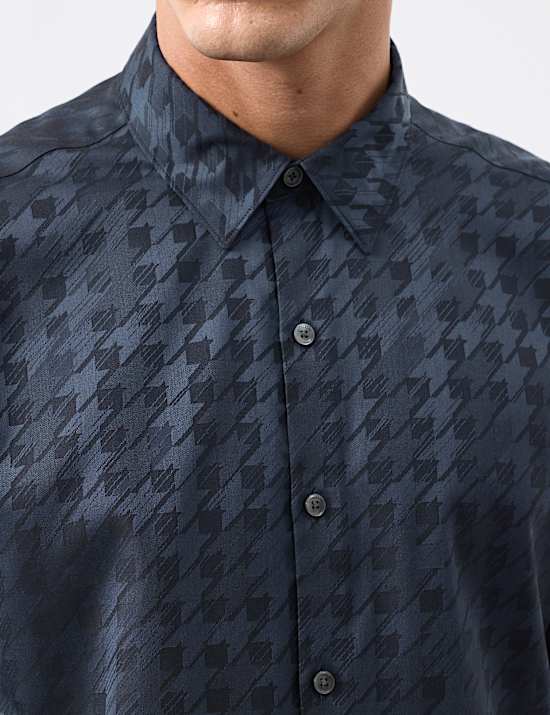 Regular Fit Cotton Rich Houndstooth Shirt