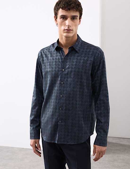 Regular Fit Cotton Rich Houndstooth Shirt