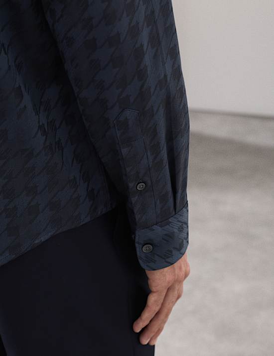 Regular Fit Cotton Rich Houndstooth Shirt