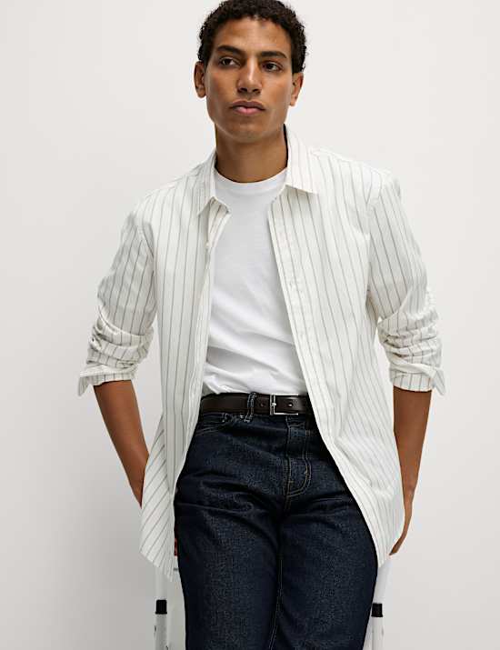 Regular Fit Pure Cotton Striped Oxford Shirt