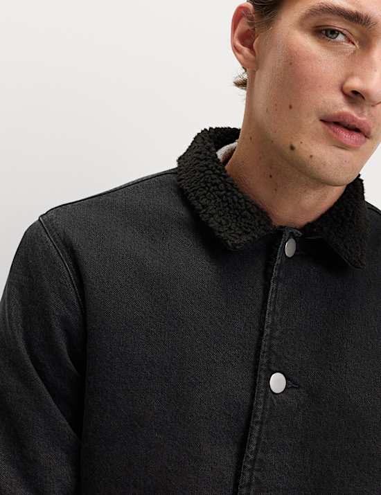 חולצת ז'קט ג'ינס עם בטנה צמרירית