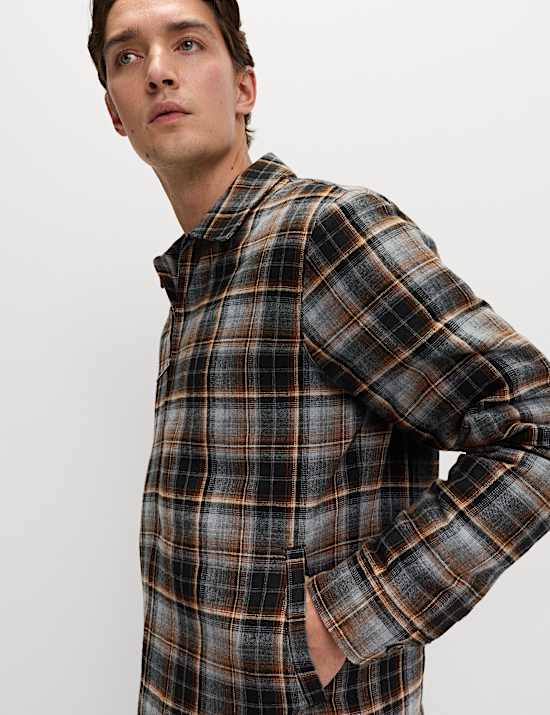 Zip Checked Borg Overshirt