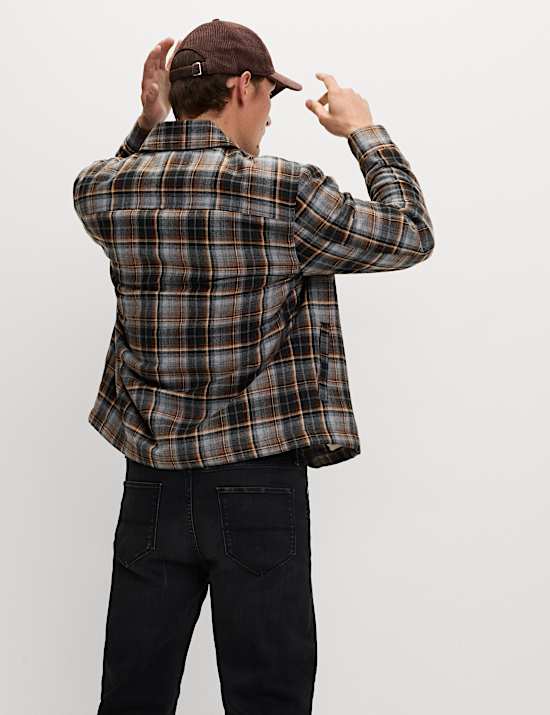 Regular Fit Checked Fleece Lined Overshirt