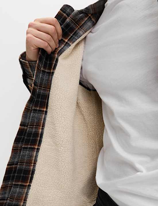 Regular Fit Checked Fleece Lined Overshirt