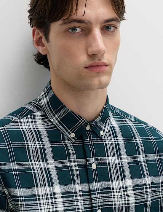 Cotton Linen Blend Check Short Sleeve Shirt