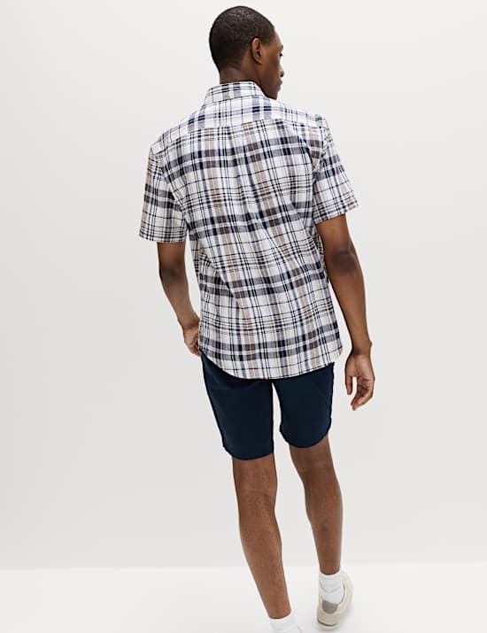Cotton Linen Blend Check Short Sleeve Shirt