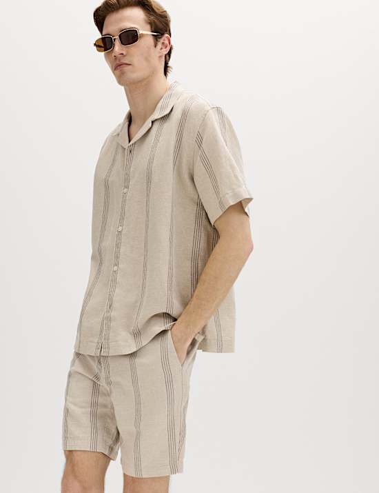 Cotton Linen Blend Striped Short Sleeve Shirt