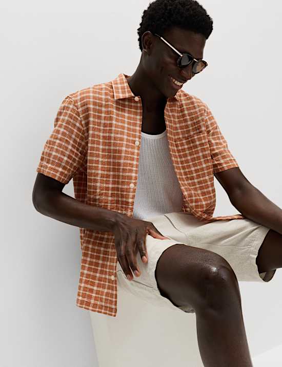 Linen Rich Check Short Sleeve Shirt
