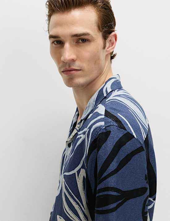 Linen Blend Hawaiian Short Sleeve Shirt