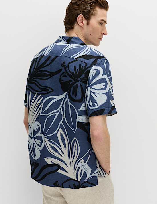 Linen Blend Hawaiian Short Sleeve Shirt