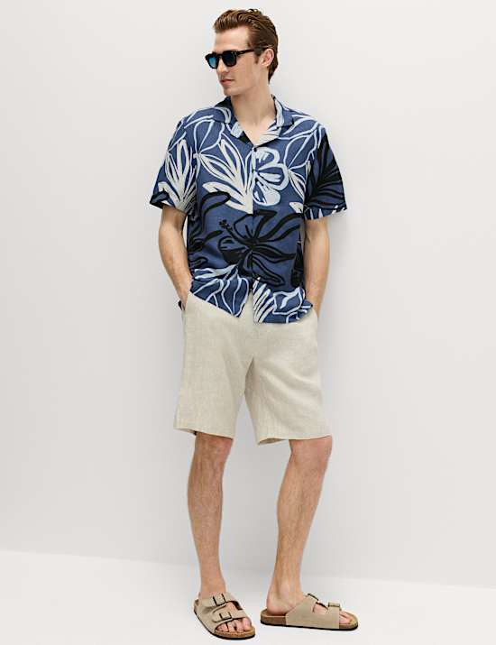 Linen Blend Hawaiian Short Sleeve Shirt