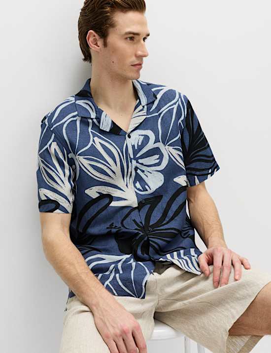 Linen Blend Hawaiian Short Sleeve Shirt