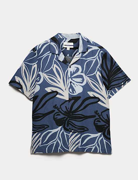 Linen Blend Hawaiian Short Sleeve Shirt