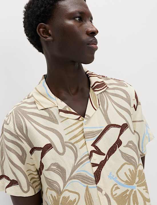 Linen Blend Hawaiian Short Sleeve Shirt