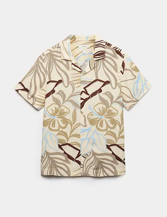 Linen Blend Hawaiian Short Sleeve Shirt