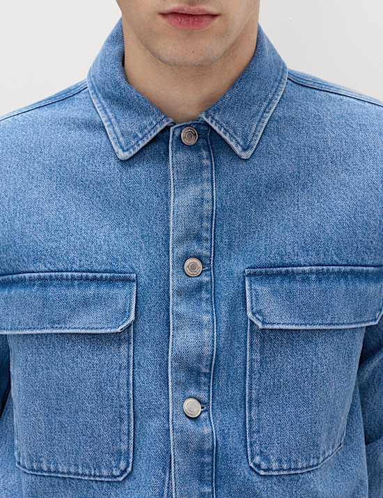 Regular Fit Pure Cotton Denim Overshirt