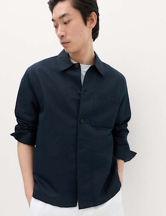 Regular Fit Cotton Linen Blend Overshirt